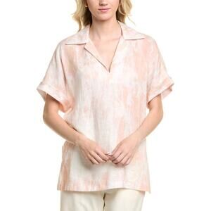 Lafayette 148 New York Popover Lenin Blouse Linen White Pink Women's XL